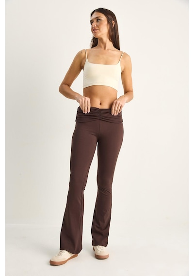 Shade Kadın Yüksek Bel Büzgü Detaylı İspanyol Paça Toparlayıcı Tayt Öt261055 60286199 - Acı Kahve Çok Renkli