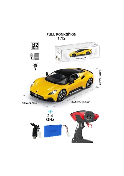 Uzaktan Kumandalı Şarjlı Işıklı Full Fonksiyon Maserati Mc20 Oyuncak Araba 27212 Sarı Sarı