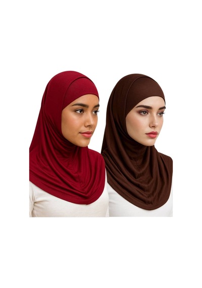 Aldaıyr 2 Adet Hijab 2 Parça Likra Kumaş Bordo Kahverengi