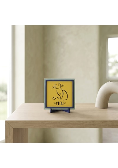 Kedi Ve Meow Tasarımlı Modern Dekoratif Obje, Sevdiklerinize Neşe Değeri Yüksek, Şık Armağan 10x10cm