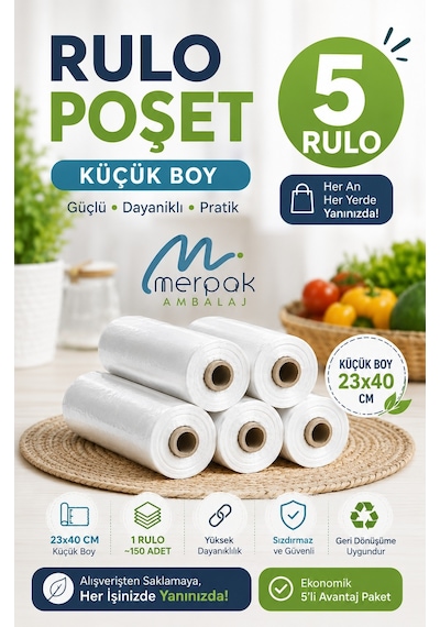 Rulo Atlet Poşet Küçük Boy X5 Rulo Market Manav Poşeti Çöp Poşeti