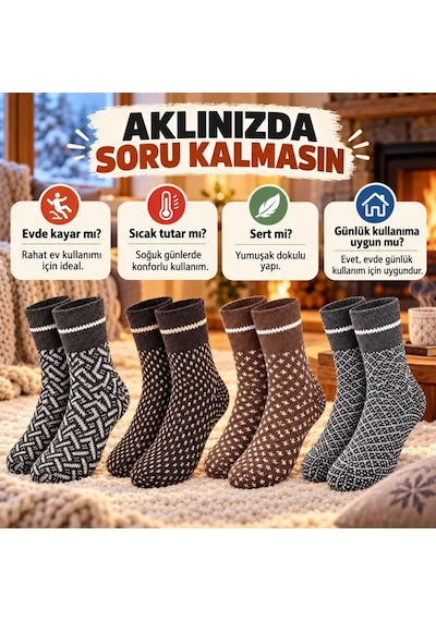 Bezos Erkek Kışlık Desenli Çorap 8'li Seti Sıcak Tutan Yumuşak Rahat Günlük Renkli Kısa Konç Çorap Paketi Dlra Çok Renkli