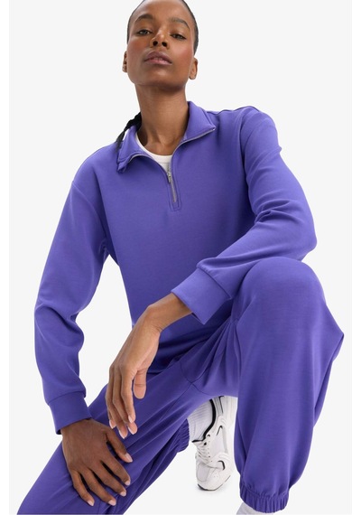DeFactoFit Oversize Geniş Kalıp Yarım Fermuarlı Dik Yaka Modal Sporcu Sweatshirt D7126AX25SPPR273