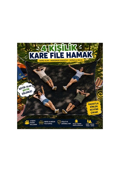 4 Kişilik Kare File Hamak 250x250 Cm Kamp Bahçe Piknik Hamağı Geniş Ve Dayanıklı Siyah 4 Kişilik Kare File Hamak 250x250 Cm Kamp Bahçe Piknik Hamağı Geniş Ve Dayanıklı Siyah