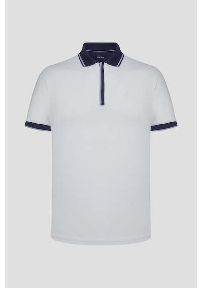Fermuarlı Polo Yaka Erkek T-shirt Beyaz Beyaz