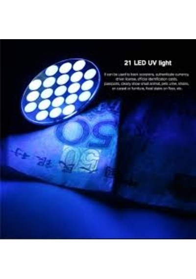 Uv Işık El Feneri 21 Led Ultraviyole Mor Işık Para Leke Kontrol