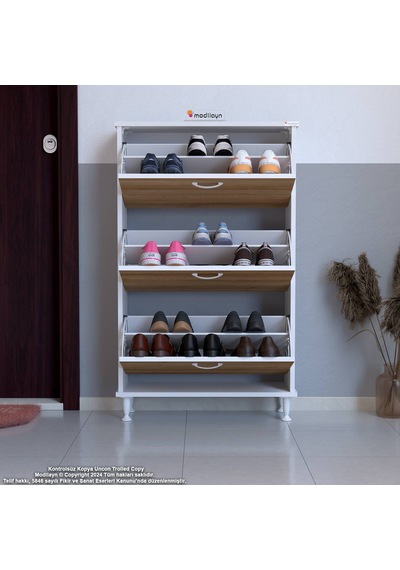 Modilayn Varbi Kapı Önü 52 X 119 X 25, 5 Cm Lik 3 Düşer Kapak 6 Göz Raf Bölmeli Ayakkabılık Beyaz - Meşe Modilayn Varbi Kapı Önü 52 X 119 X 25, 5 Cm Lik 3 Düşer Kapak 6 Göz Raf Bölmeli Ayakkabılık Beyaz - Meşe