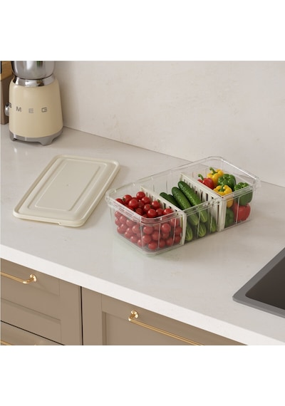 Dünya Dp-07417-102 Şeffaf Buzdolabı Organizeri 6 Lt - Kapaklı 3 Bölmeli 373x193x110 Mm- 24'li Paket