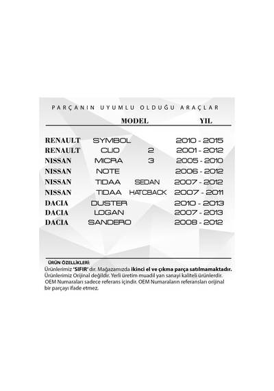 12627985-0468-1renault Symbol,clio, Nissan Micra3, Dacia Duster İçin Motor Yağ Çubuğu