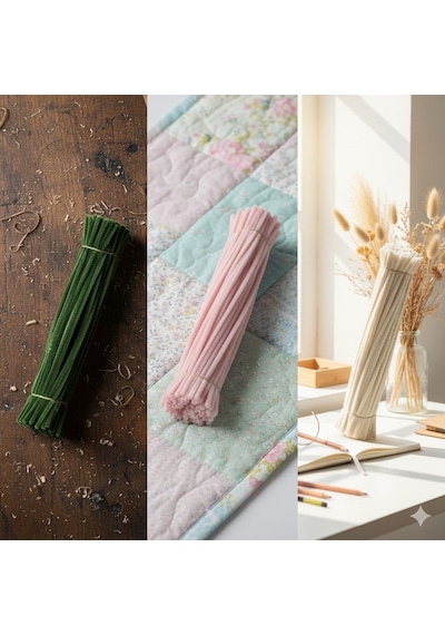 100 Adet Pastel Tonlarda Şönil Buket Çiçek Yapım Seti Kiti + Çiçek Bandı , Çiçek Teli , Tomurcuk Set