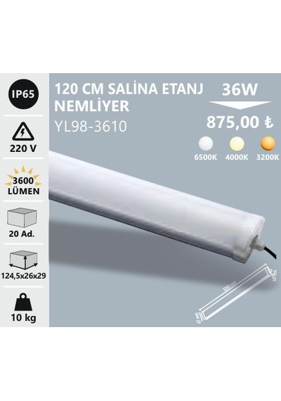 Noas 36w 120 Cm Salina Etanj Nemli Yer Armatürü, Günışığı Yl98-3611 Beyaz