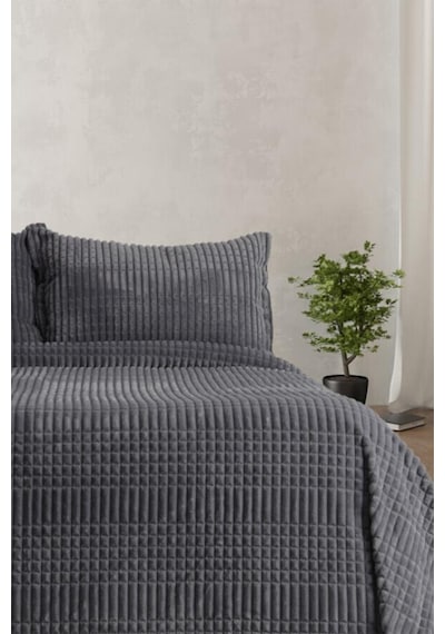 Merinos Modern Line Tek Kişilik Battaniye Seti Antrasit Antrasit