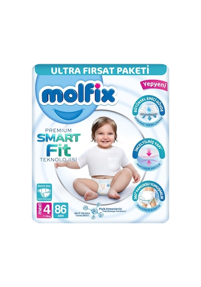 Molfix Premium Smart Fit Bebek Bezi 4 Beden 7-14 Kg Maxi 516 Adet 4 Numara