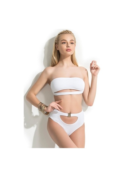 Endeep Kadın Yüksek Bel Aksesuarlı Beyaz Bikini Altı