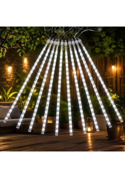 Vıp Yüksek Kalite Akan Işık Beyaz Yağmur Damlası Led Işık 10 Dal 45 Cm Çubuklar 360 Ledli 4.60 Metre