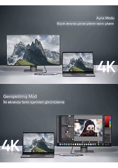 7in1 Aluminium Pd100w Hızlı Şarj 4k 60hz Hdm 3xusb 1xtype-c Tf/sd Usb Çoklayıcı Çevirici