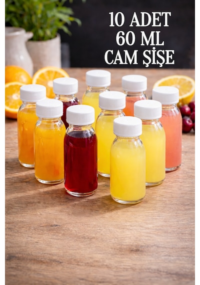 10 Adet 60 Ml Kilitli Beyaz Kapaklı Şeffaf Detox Shot Şişesi 60 Cc Ginger Şat Beyaz Cam Şişe Beyaz - Şeffaf