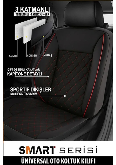 Fiat Egea 2017 2025 Uyumlu ..smart.. Serisi Tay Tüyü Siyah-kırmızı Oto Kılıfı Tam Set