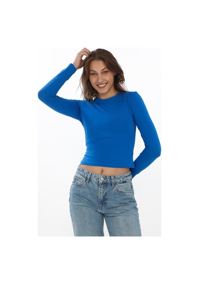 Likralı Pamuk Tişört-slim Fit -saks Saks