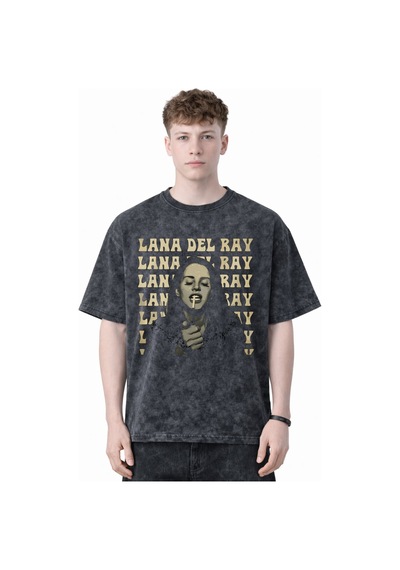 Sevbano Tasarım Lana Del Rey Şarkıcı Baskılı Unisex Oversize Eskitme Yıka Siyah