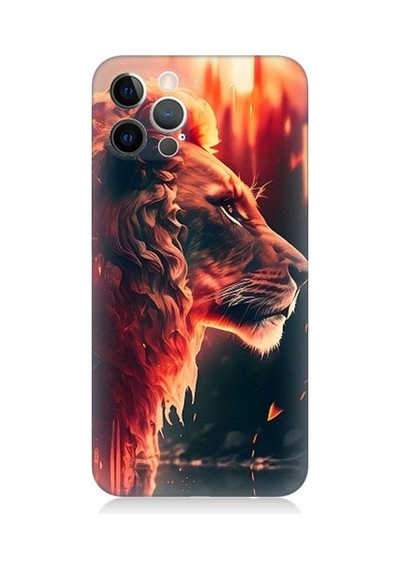 Apple Uyumlu iPhone 12 Pro Max Sarı Kırmızı Asil Aslan Desenli Silikon Kılıf