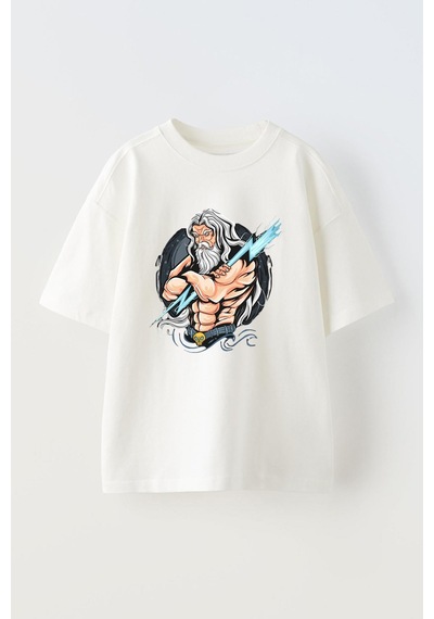 Thewert Unisex Thunder Zeus God Artwork Tasarım Baskılı Pamuk Beyaz Oversize T-shirt