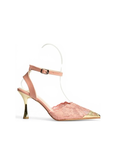 Fox Shoes Y752093806 Pudra Dantel İnce Galveniz Topuklu Kadın Ayakkabı