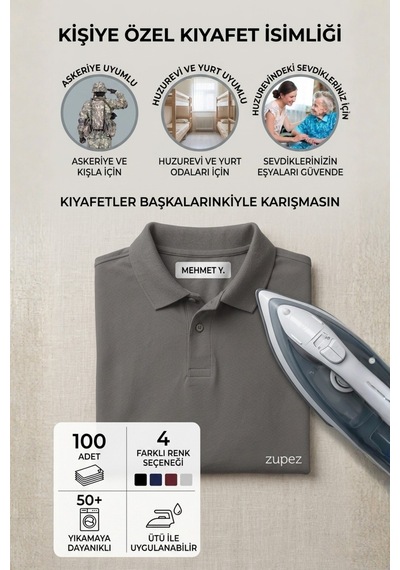 Eşya Karışmasını Önleyen Yıkanabilir Kıyafet İsimliği - Huzurevi, Askeriye Ve Yurt Uyumlu 100 Adet - 866424187 Diğer