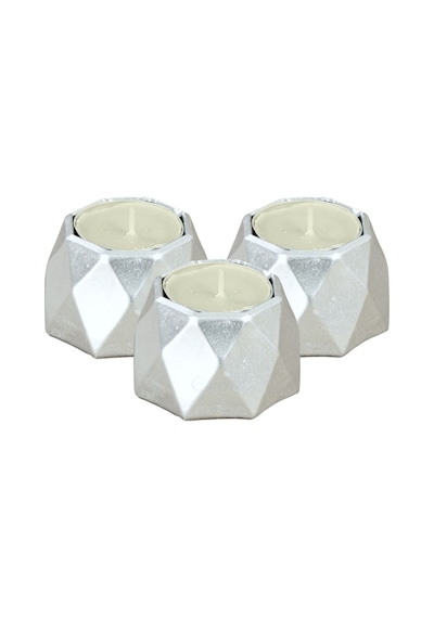 Mumluk Şamdan 3 Adet Tealight Uyumlu Poly 1 Küçük Model - Gümüş