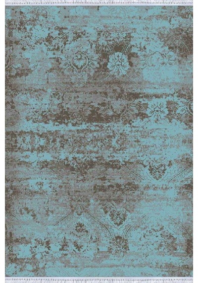 Mavi Modern Dokuma Pamuk Tabanlı Kaymaz Kilim Klm012n11