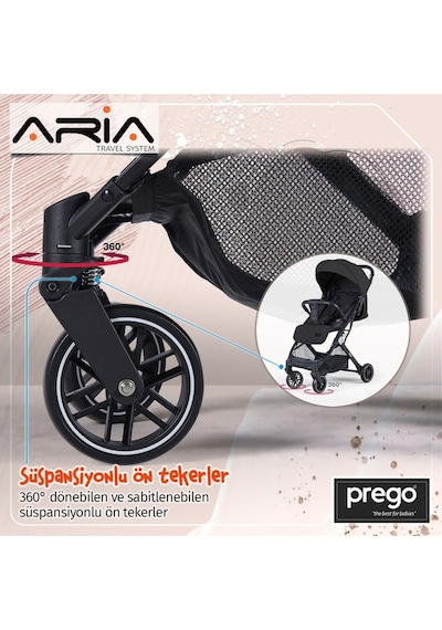Prego Aria Tek Elle Katlanır Kabin Boy Travel Sistem Bebek Arabası