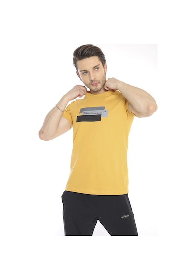 Escetic Erkek Spor Hardal Bisiklet Yaka Slim Fit T-Shirt-3356