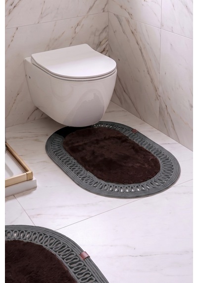 Banyo Paspası Takımı 60x100+40x60 Cm İç Trikot Acı Kahve & Antrasit Gri