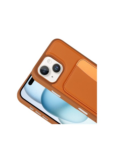 Apple iPhone Uyumlu 14 Kılıf Kartlıklı Kamera Yükseltili Silikon Pazarplus Kahverengi