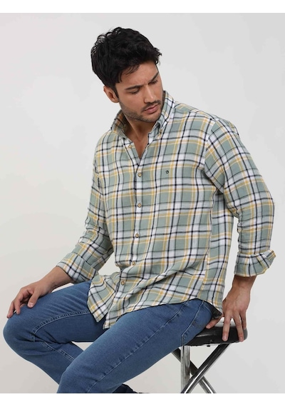 Dufy Yeşil Erkek Slim Fit Çiçek Desenli Klasik Yaka Uzun Kol Gömlek - 104885-yeşil Yeşil