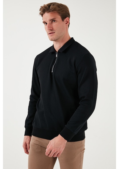 Buratti Pamuklu Regular Fit Yarım Fermuarlı Polo Yaka Erkek Sweat 5905789 Siyah