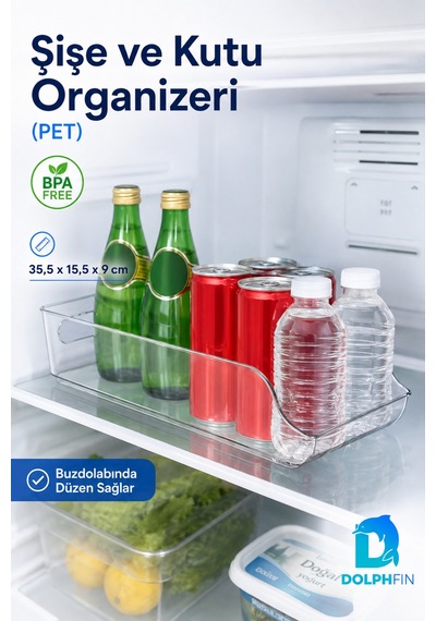 Şeffaf Pet Şişe Ve Kutu Organizeri Buzdolabı Düzenleyici 35,5x15,5x9 Cm