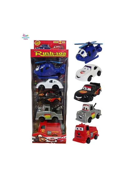 Cars Şimşek Mcqueen 5'li Sürtmeli Araba Seti Mater İtfaiye Karışık