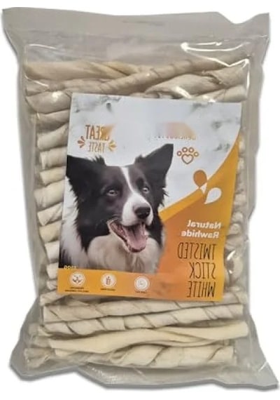 Doğal Deri Beyaz Burgu Köpek Ödül Çubuğu, 350 Gr