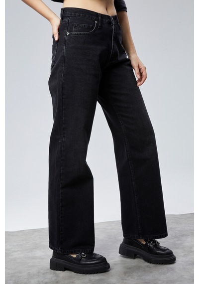 Cedy Denim Cedy Denım Yüksek Kalite Kadın Palazzo Yüksek Bel Cotton Jean Pantolon Siyah