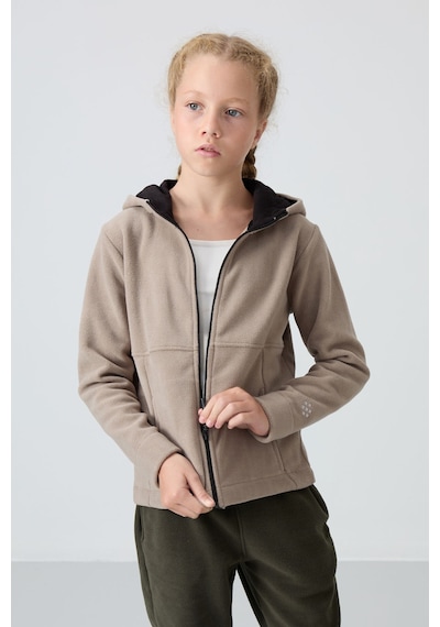 Tommy Life Koyu Bej Kalın Yumuşak Dokulu Standart Fit Nakışlı Polar Kız Çocuk Sweatshirt - 75152 Koyu Bej
