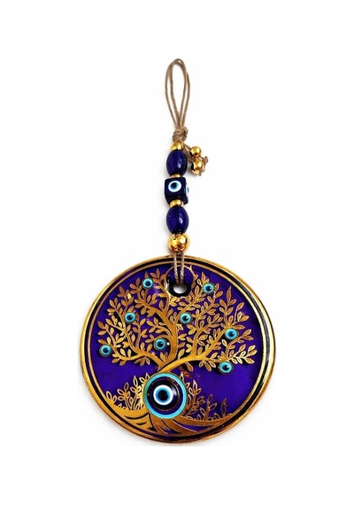 Cam Nazar Boncuklu Duvar Süsü Hayat Ağacı Desenli El Yapımı Mavi Cam Evil Eye Ev & Of Belirtilmemiş
