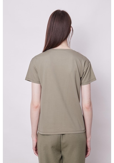 Jument Kadın Sıfır Yaka Kırışmaz Span Karışımlı Şık Kısa Kol Likralı T-shirt Bluz-haki Haki Jument Kadın Sıfır Yaka Kırışmaz Span Karışımlı Şık Kısa Kol Likralı T-shirt Bluz-haki Haki