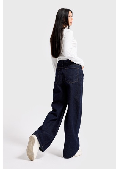 Itsbasic Kadın İndigo Renk 7w5-50 Palazzo Baggy Fit %100 Koton İç Boy 83cm Denim Jean