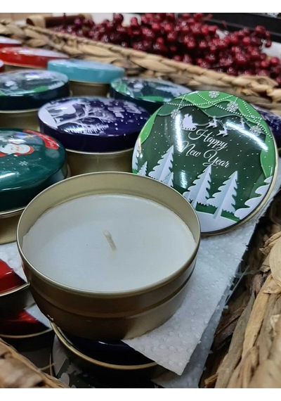 Yılbaşı Christmas Desenli Karışık Teneke Kutu Mum 5 Adet
