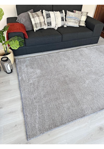Konya Yıkanabilir Makine Dokuma Modern Çizgili Salon Yolluk Düz Halı Gri