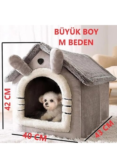 Klasik Model Kedi Evi Yumuşak Kedi Yatağı Derin Uyku Ve Kış Evi Çıkarılabilir Minder Gri Gri, Beden M