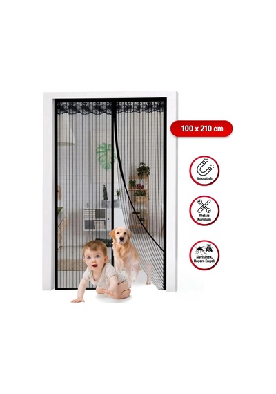Mıknatıslı Kapı Sinekliği Siyah 100x210 Cm Otomatik Kapanan Manyetik Tül Sineklik Bx40 1