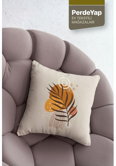 Bohem Duvar Tabloları Yapraklar Desenli 4lü Dijital Baskılı Kırlent Kılıfı 43 X 43 Cm Krem 044 Krem-hardal