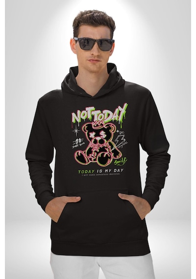Bugün Değil Kadın Erkek Siyah Kapüşonlu Sweatshirt Hoodie Siyah